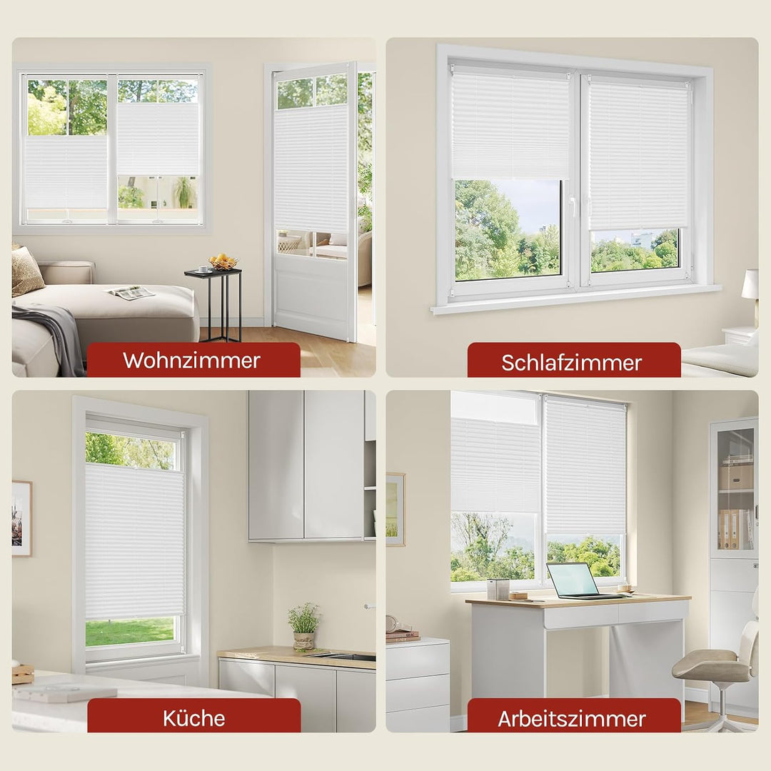 WOLTU Plissee ohne Bohren Klemmfix Faltrollo Jalousie Weiss 120x130cm (BxH), Plisseerollo Crushed Op