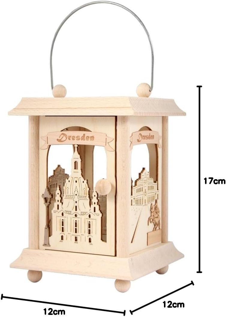 Drechslerei Kuhnert Tischlaterne/Teelichthalter - Motiv: Dresden aus Edelholz - Masse: 11,5 x 11,5 x