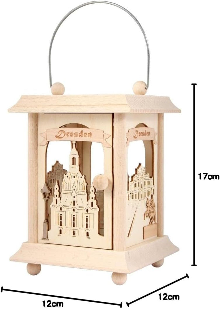 Drechslerei Kuhnert Tischlaterne/Teelichthalter - Motiv: Dresden aus Edelholz - Masse: 11,5 x 11,5 x