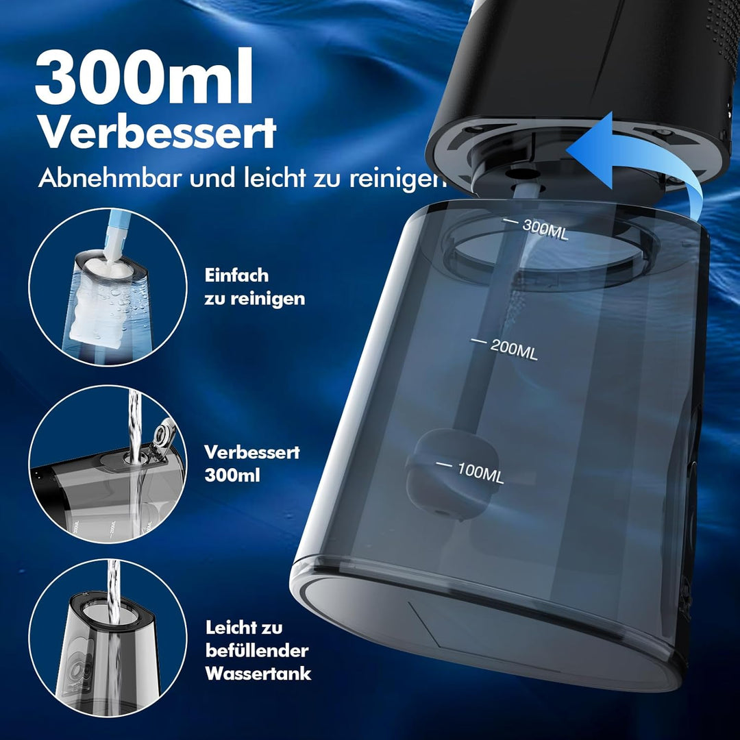 Munddusche Kabellos, Tragbarer Water Flosser mit 4 Modi & 8 Jet-Düsen,Munddusche Testsieger 2025,Zah