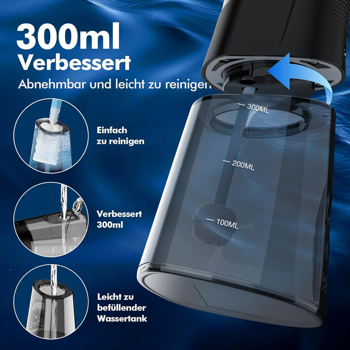 Munddusche Kabellos, Tragbarer Water Flosser mit 4 Modi & 8 Jet-Düsen,Munddusche Testsieger 2025,Zah