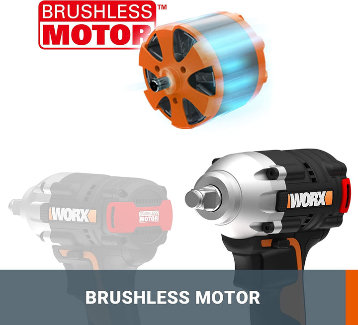 WORX WX272 NITRO Bürstenloser Akku Schlagschrauber 20V - 300Nm, Mit Variablem 3-Gang-Getriebe Und LE