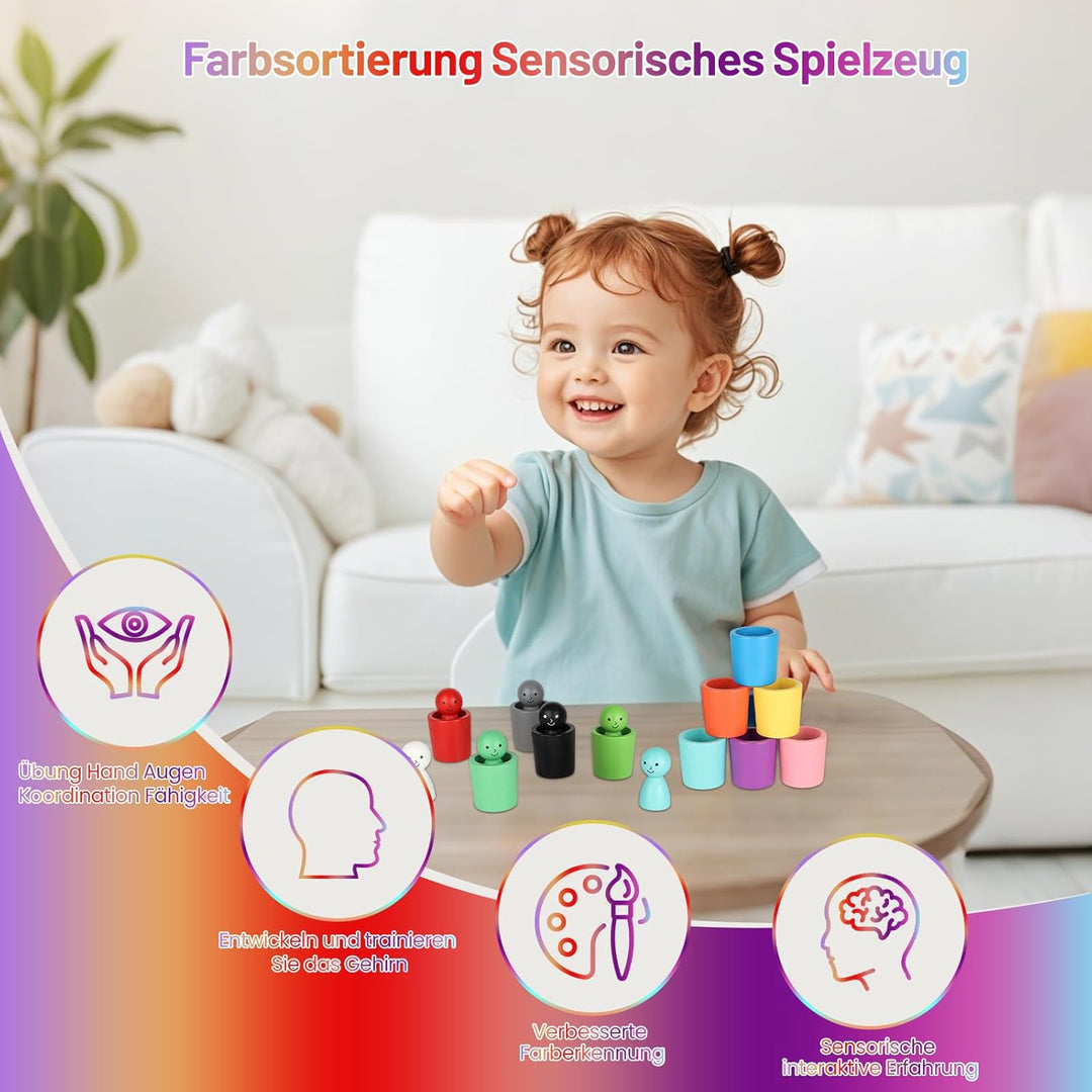 Montessori Spielzeug Farb Sortierbecher - Farberkennung Early Development Toys, Farberkennung Holz S