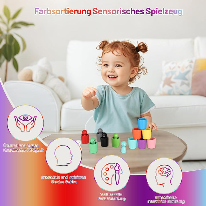 Montessori Spielzeug Farb Sortierbecher - Farberkennung Early Development Toys, Farberkennung Holz S