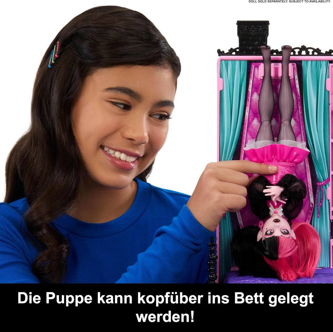 Monster High Buh-tique Hotel Puppenhaus, zusammenklappbares Spielset mit unheimlichen Überraschungen