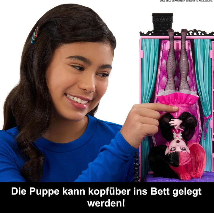 Monster High Buh-tique Hotel Puppenhaus, zusammenklappbares Spielset mit unheimlichen Überraschungen