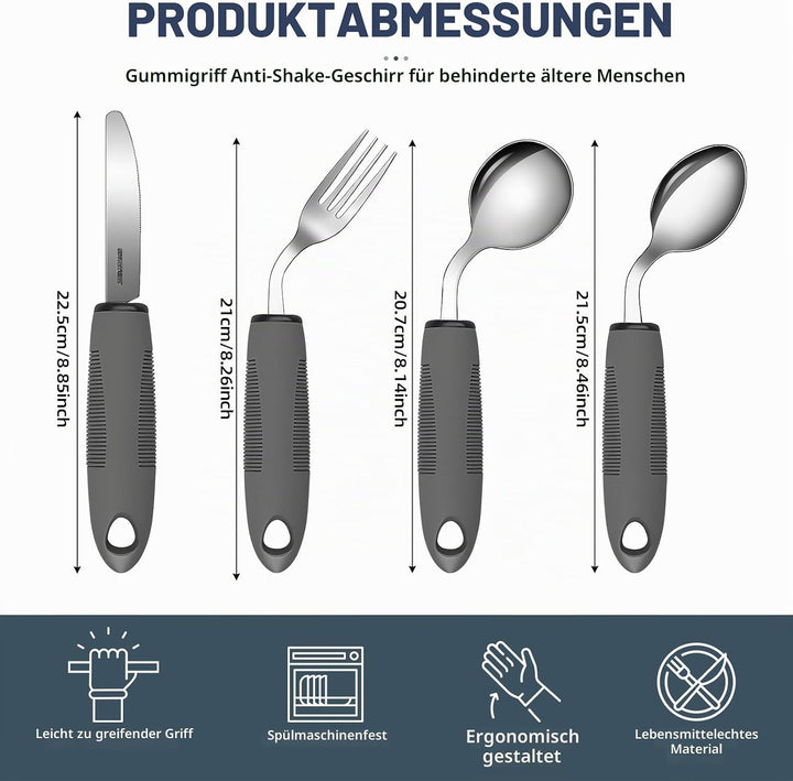4-Teilig, Easy Grip Besteck 42° Winkel Besteck mit Dickem Griff Behinderten Esshilfen Rutschfeste Gr