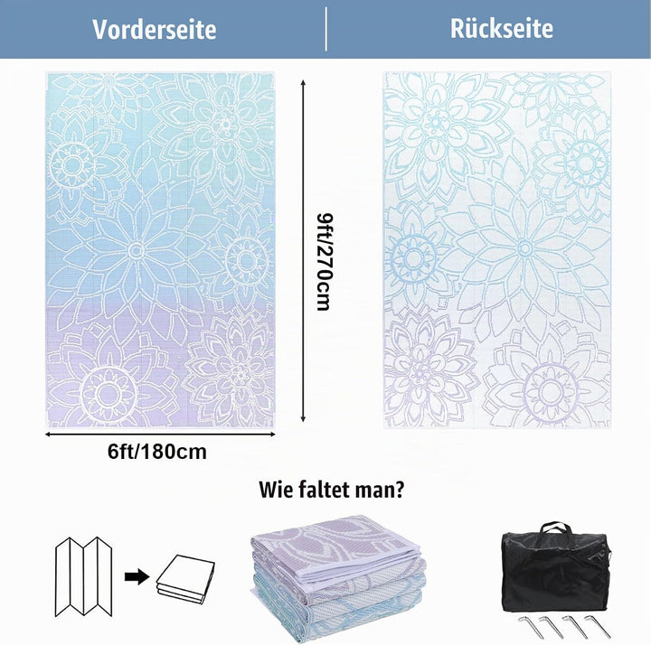 Wetterfest Wendbarer Outdoor Teppich (Bläulich-Violett, 180 x 270 cm) Bläulich-violett 180 x 270 cm,