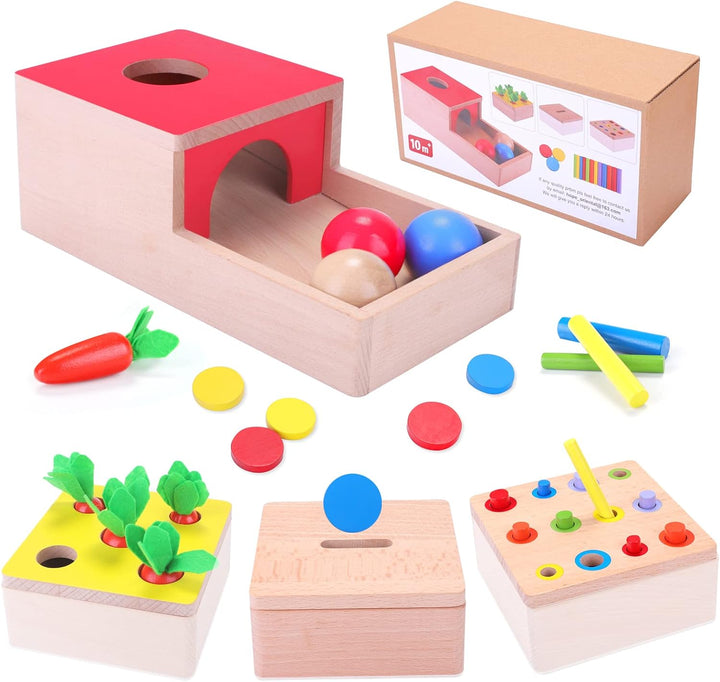 Holzspielzeug ab 1 Jahr | 4 IN 1 Baby Motorik Spielzeug für 6 Monate Jungen und Mädchen | Montessori