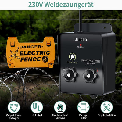 230V Weidezaungerät, Briidea 6.2 Meilen Elektrozaungerät für Hundezaun, Viehzaun, Eichhörnchen, verw