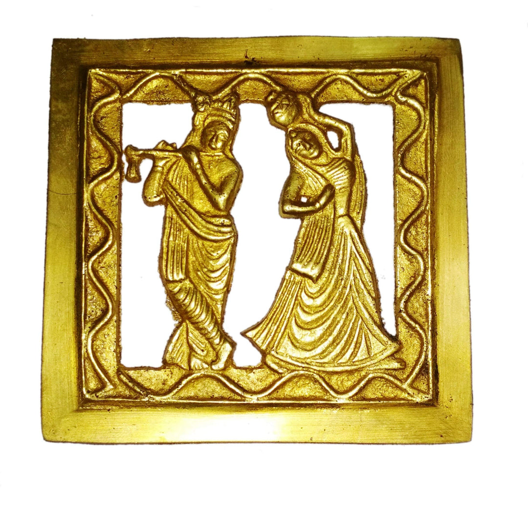 Purpledip Brass Wall Hanging Plaque Radha Krishna: Dokra Craft Tribal Art Decor Statue (11438)