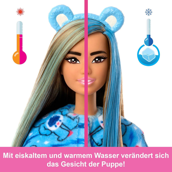Barbie Cutie Reveal Barbie-Puppe mit Accessoires, Glücksbärchis-Reihe, Modepuppe mit plüschigem Brum