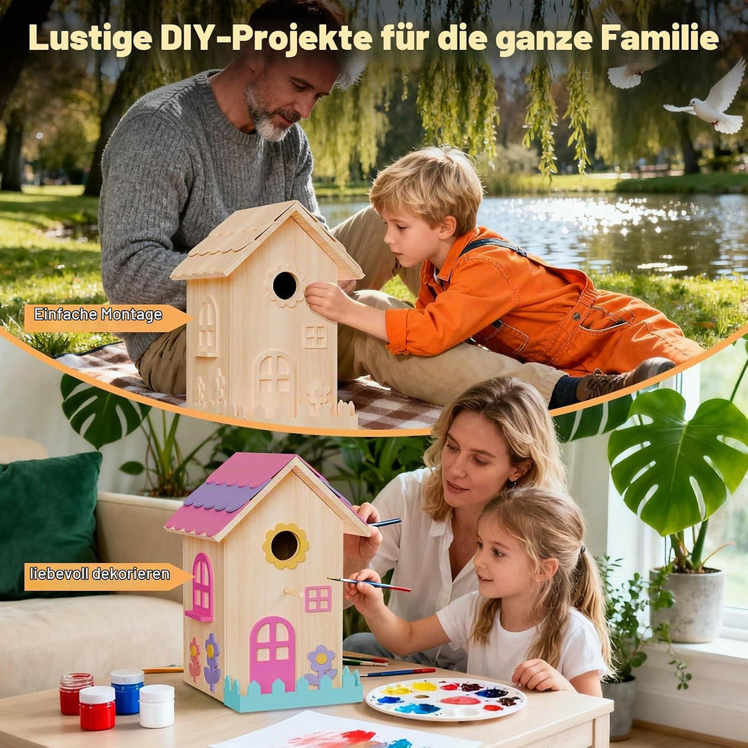 JAZUIHA Vogelhaus Bausatz XXL - DIY Holzvogelhaus Bastel Set zum Zusammenbauen und Bemalen - Hängend