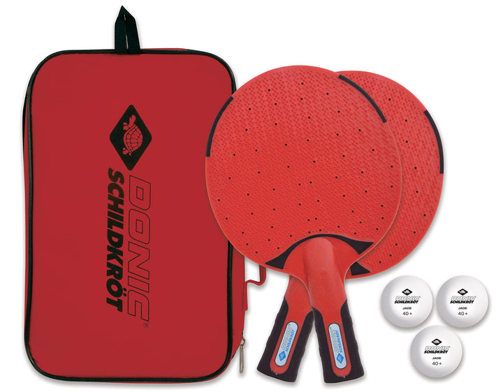 Donic-Schildkröt Outdoor Tischtennis-Set, 2 wasserfeste, robuste, abwaschbare Kunststoffschläger, 3