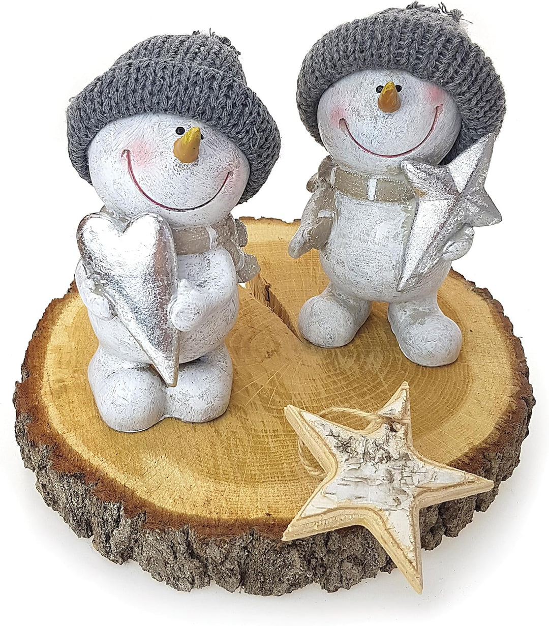 TEMPELWELT Deko Figur Schneemann mit Herz 14 cm, Keramik grau weiss, Dekofigur Schneemannfigur Winte