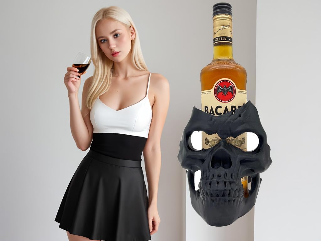 eXODA Flaschenhalter Totenkopf - dekorative Skulptur für Wein Bier und Getränke bis 85 mm Durchmesse