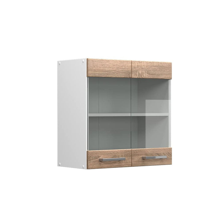 Vicco Küchenschrank Glas R-Line, Sonoma/Weiss, 60 cm Sonoma Hängeglasschrank 60cm, Sonoma Hängeglass