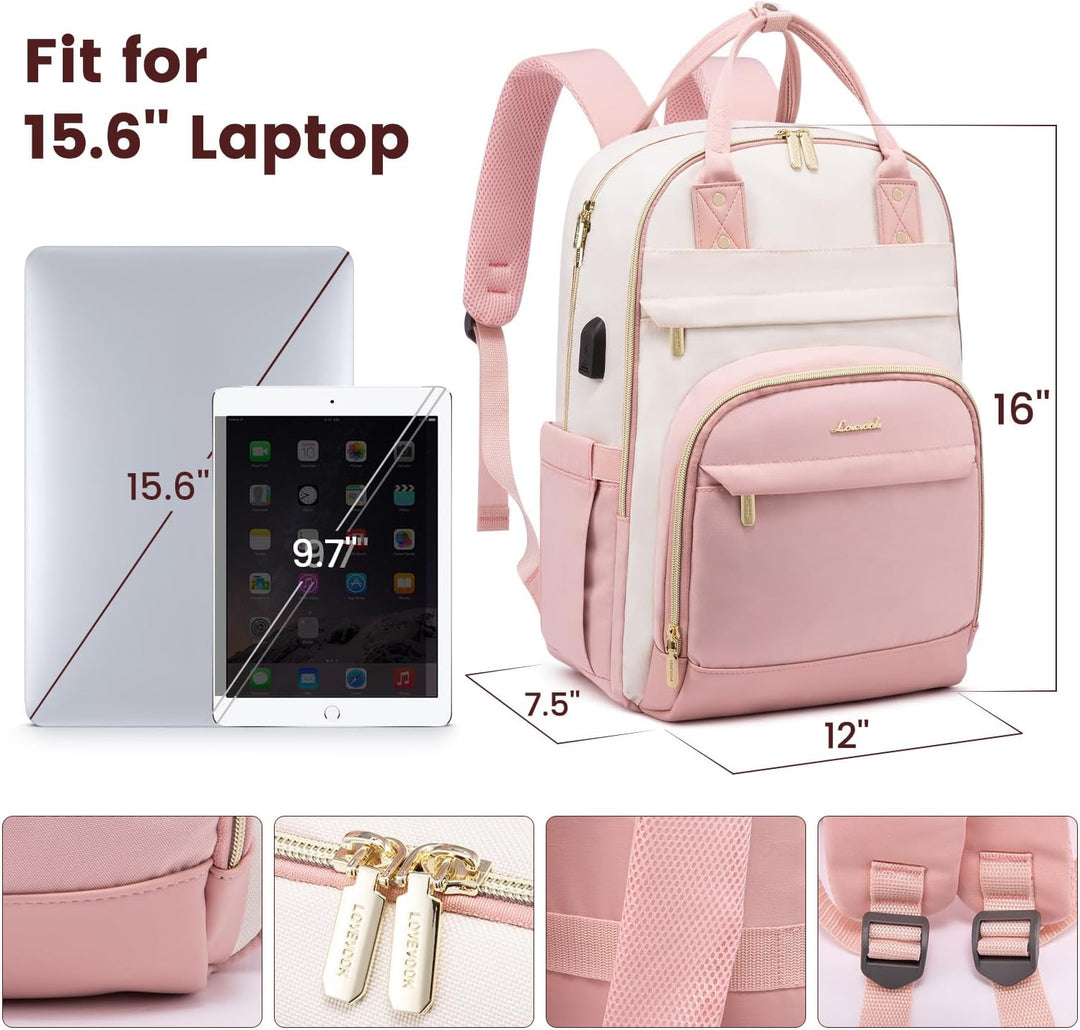LOVEVOOK Rucksack Damen Laptop Rucksack 15.6 Zoll Schulrucksack Mädchen Teenager Wasserdicht Schulta