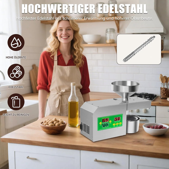 Automatische Ölpresse, 820 W Edelstahl-Ölpresse, einstellbare Temperatur von 40 bis 240 °C, Heiss- u