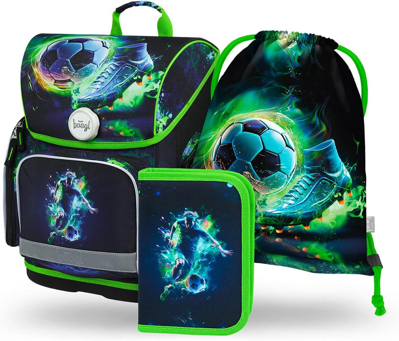 Baagl Schulranzen Jungen Mädchen Set 3 Teilig, Ergo Schultasche für 1. Klasse, Ergonomische Grundsch