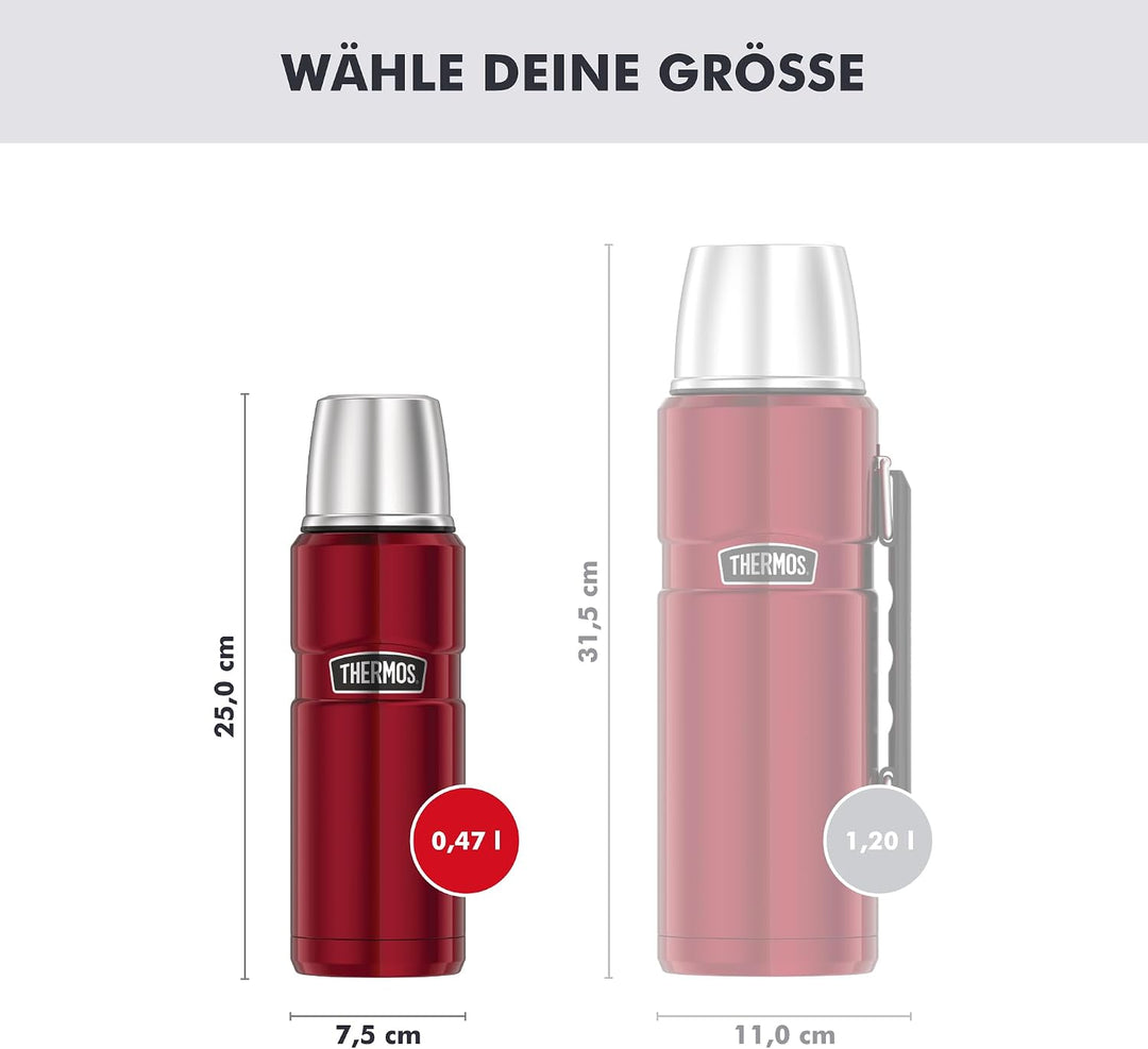 Thermos 4003.248.047 Thermosflasche Stainless King, Edelstahl Cranberry 0,47 l, Drehverschluss, 12 S