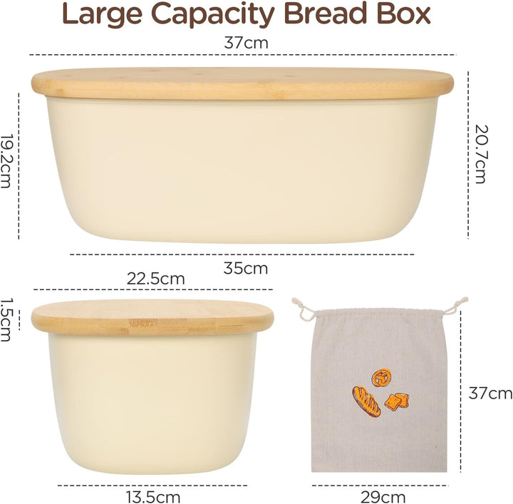 VINATO Brotkasten mit Schneidebrett, 37x22,5x14cm (6L), Brotdose mit hochwertigem Bambusdeckel & Bro