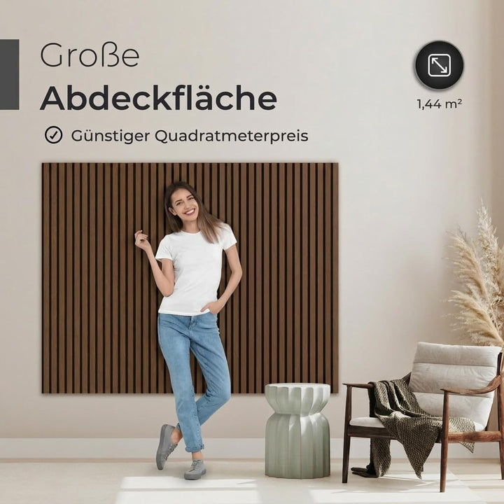 Akustikpaneele aus Holz, 2 Stück x 120x60cm (1,44qm) 2,1cm dick - Wandpaneele aus Akustik-Filz (Schw