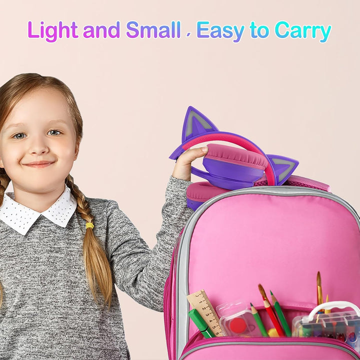 LOBKIN Bluetooth 5.3 Kinder Kopfhörer mit Tasche - RGB LED-licht Katzenohren Faltbare Stereo Headset