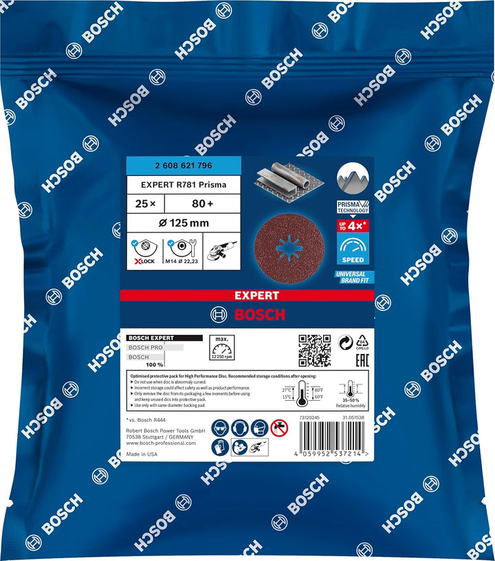 Bosch Professional 25x Expert R781 Prisma Ceramic X-LOCK Fiberscheiben (für Stahl, Edelstahlbleche,
