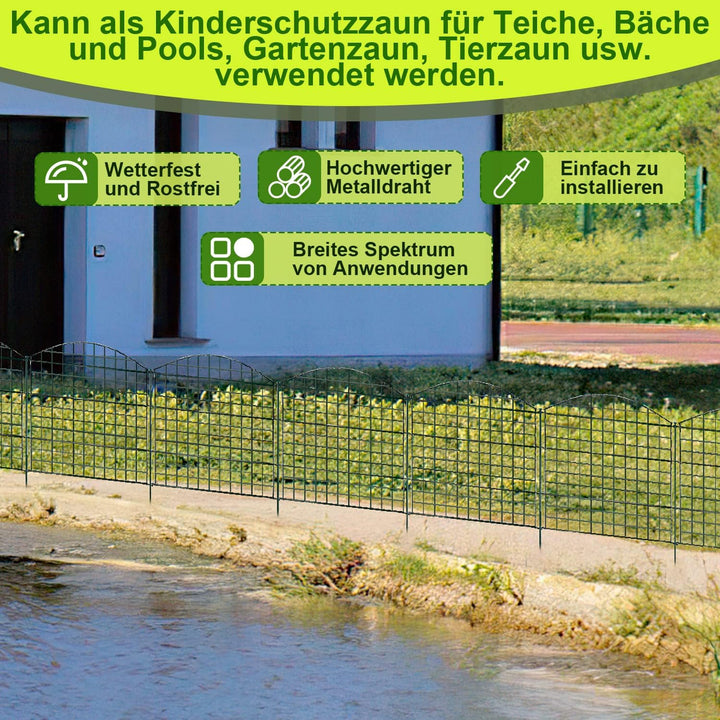 Yakimz Teichzaun, 11 Stück Set Gitterzaun Metallgitter, Teichzaun Steckzaun Metallzaun - 5 Zauneleme