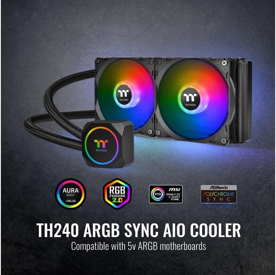 Thermaltake TH240 ARGB Sync All-In-One 240mm Wasserkühlung | 5V adressierbar | leise 2x 120-mm-Lüfte