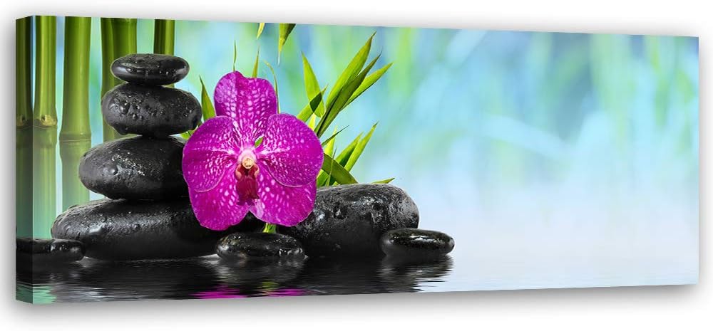 Leinwandbild XXL Steine Zen Wandbild Kunst Orchidee mehrfarbig 150x50 cm Leinwandbild 150x50 cm mehr