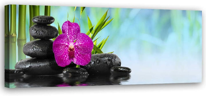 Leinwandbild XXL Steine Zen Wandbild Kunst Orchidee mehrfarbig 150x50 cm Leinwandbild 150x50 cm mehr