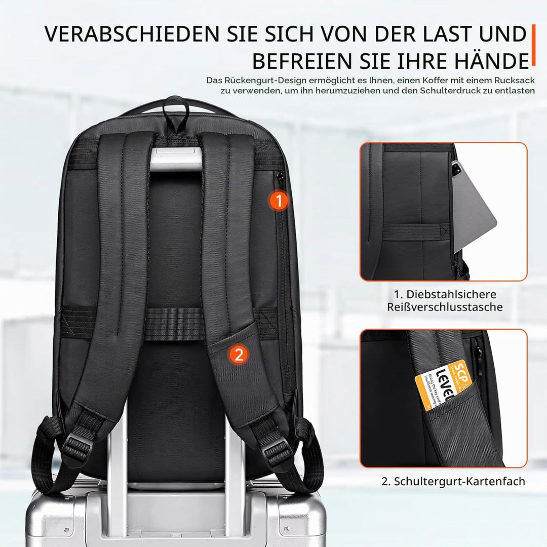 Laptop Business Rucksack Herren Mit 14-15 Zoll Laptopfach Mit USB-Ladeanschluss Diebstahlsicher Hand