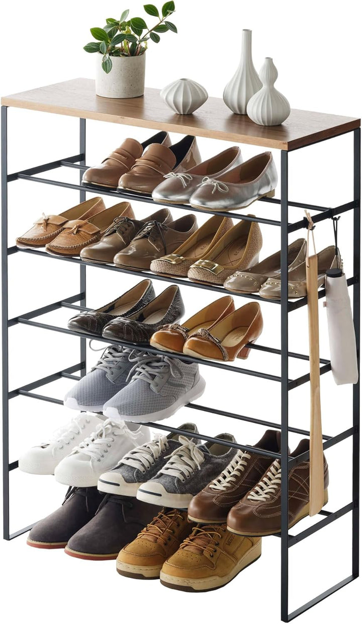 Shoe rack with wood top board - Tower - black Single Schwarz, Single Schwarz