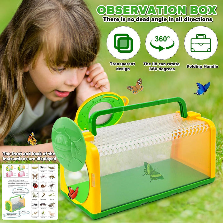 Forscherset für Kinder, Becherlupen für Kinder, Entdecker Set, Kinderfernglas, Schmetterlingsnetz, O