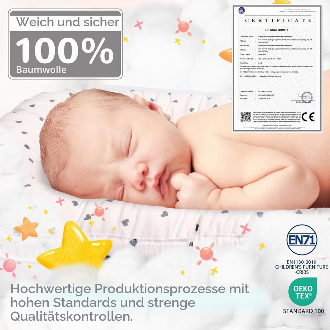 EAQ Babynest Nestchen Baby Weiches Atmungsaktives baby bett für Neugeborene Geschenk 100% Baumwolle