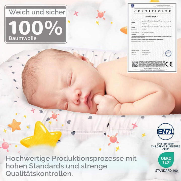 EAQ Babynest Nestchen Baby Weiches Atmungsaktives baby bett für Neugeborene Geschenk 100% Baumwolle