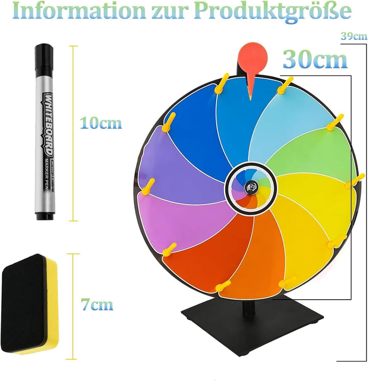 Glücksrad zum Drehen, 10 Slots Glücksrad Spielzeug, mit Trocken Abwischbarem Marker und Radiergummi,