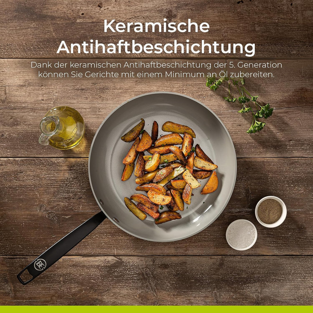 Be Living Essential Pfannenset 4-teilig, Bratpfanne 20/24/28 cm + Wokpfanne 28 cm mit Deckel, Non St