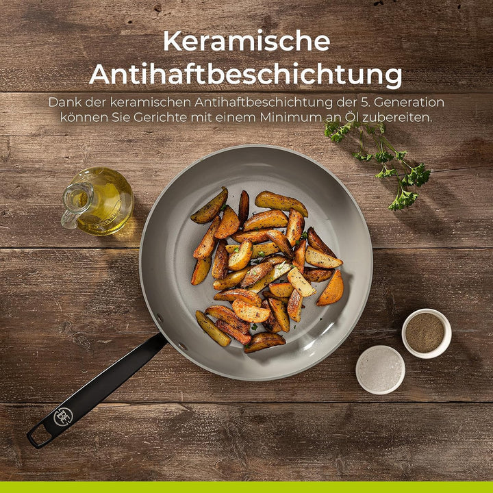 Be Living Essential Pfannenset 4-teilig, Bratpfanne 20/24/28 cm + Wokpfanne 28 cm mit Deckel, Non St