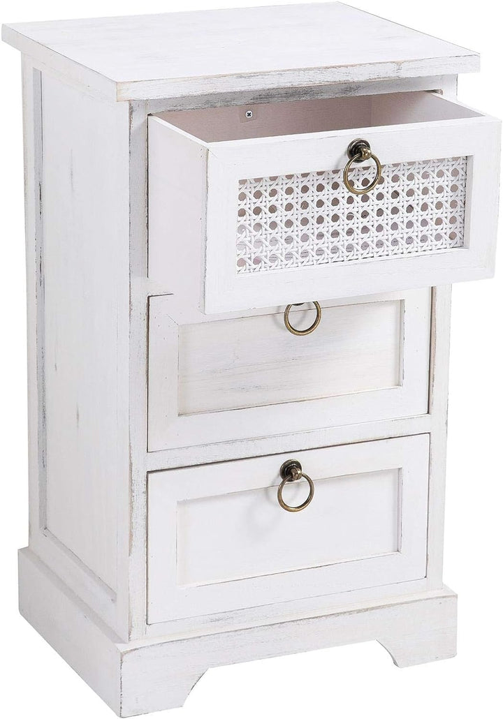 CARO-Möbel Nachttisch IRMA Nachtschrank für Boxspringbett Nachtkonsole mit 3 Schubladen weiss Vintag