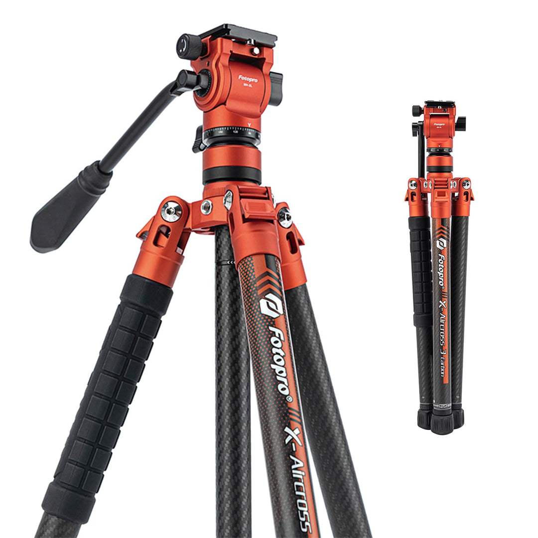 Fotopro X-Aircross 3 Video 151 cm leichtes Reise-Kamera-Stativ mit Fluid-Kopf 1.07 KG ultraleichtes