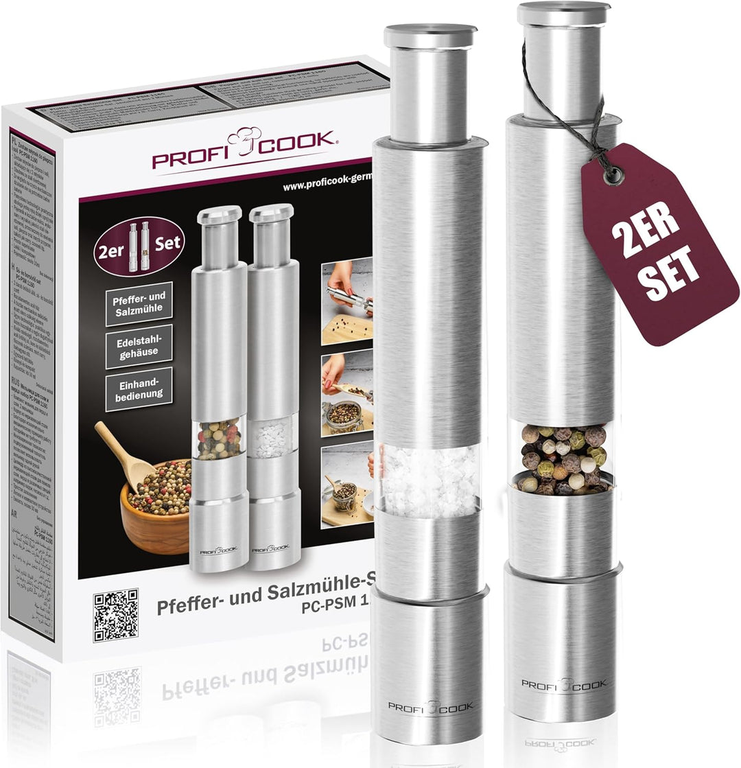 ProfiCook® Salz und Pfefferstreuer | Pfeffermühle | Salz und Pfeffermühle | 2er Set | Salzstreuer Ed