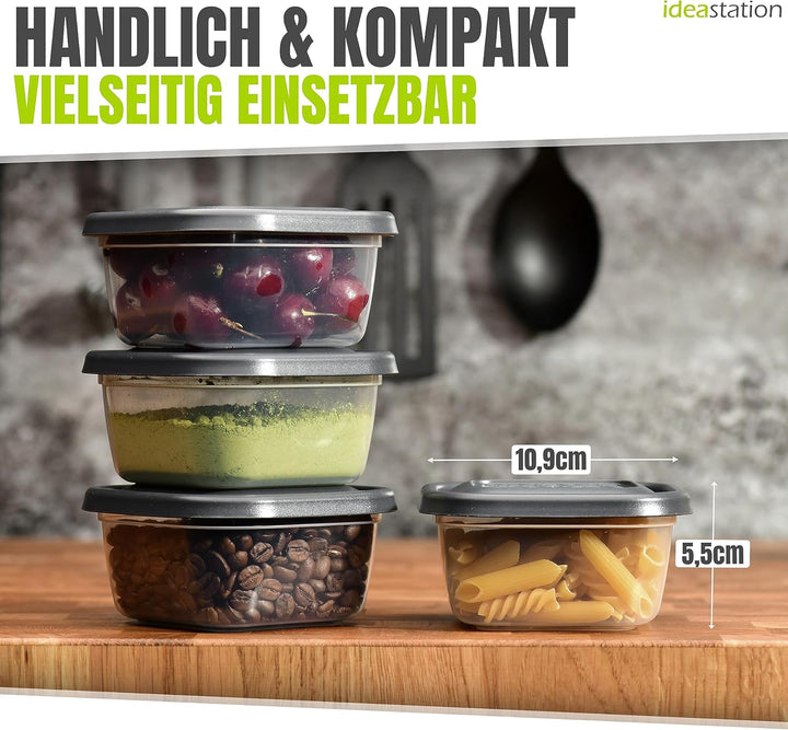 Gefrierdosen 300ml mit Deckel 12 Stück - anthrazit - stapelbare Dosen mit Deckel - kleine Frischhalt