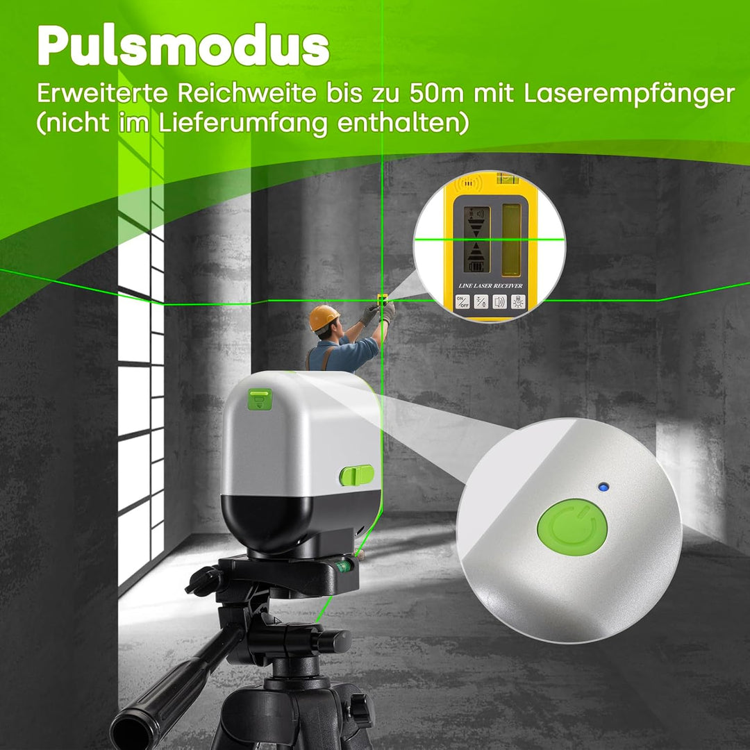 ENVENTOR Kreuzlinienlaser Grün, 50m Selbstnivellierend Laser Wasserwaage, Linienlaser mit Dualem Las
