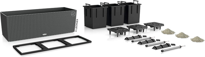 LECHUZA TRIO Cottage 30 granit 15003 Pflanzgefäss mit Erd-Bewässerungs-System 100x32,5x34,5 cm Grani