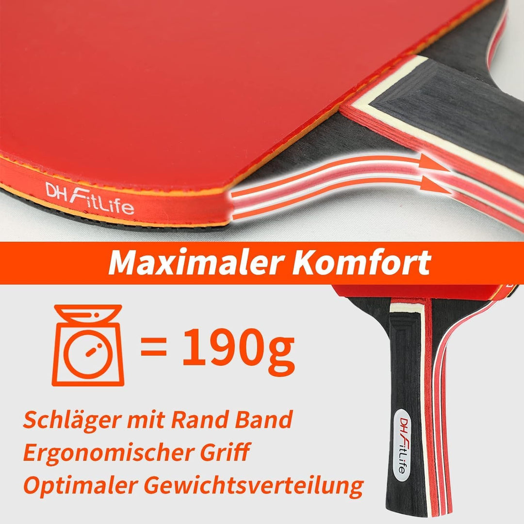 DH FitLife Tischtennisschläger Set für 2 Spieler, mit ausziehbarem mobilen Tischtennisnetz, 3 Tischt