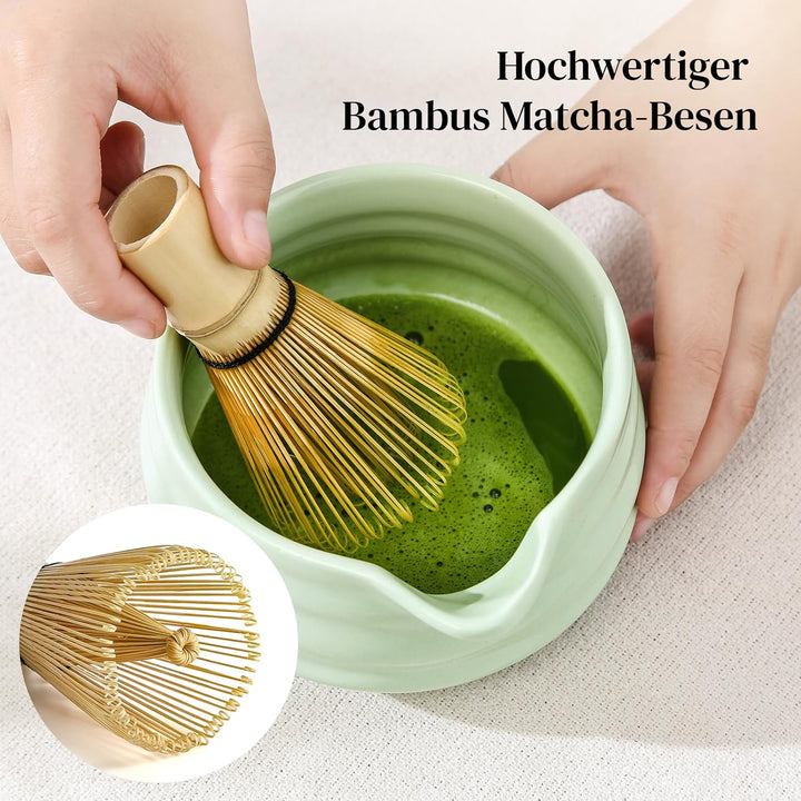 DOWAN Matcha Set, 7 Stück Matcha Tee Set, Matcha Zubehör Grün, Matcha Besen Set Keramik, Matcha Scha