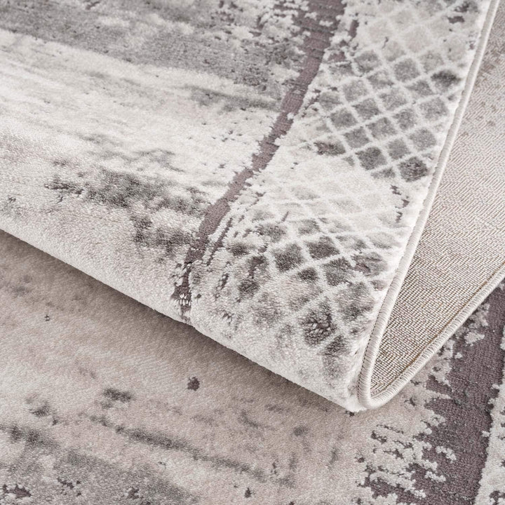 carpet city Teppich Grau Meliert Wohnzimmer - 160 cm Rund - Bordüre, Rauten Muster - Moderne Teppich